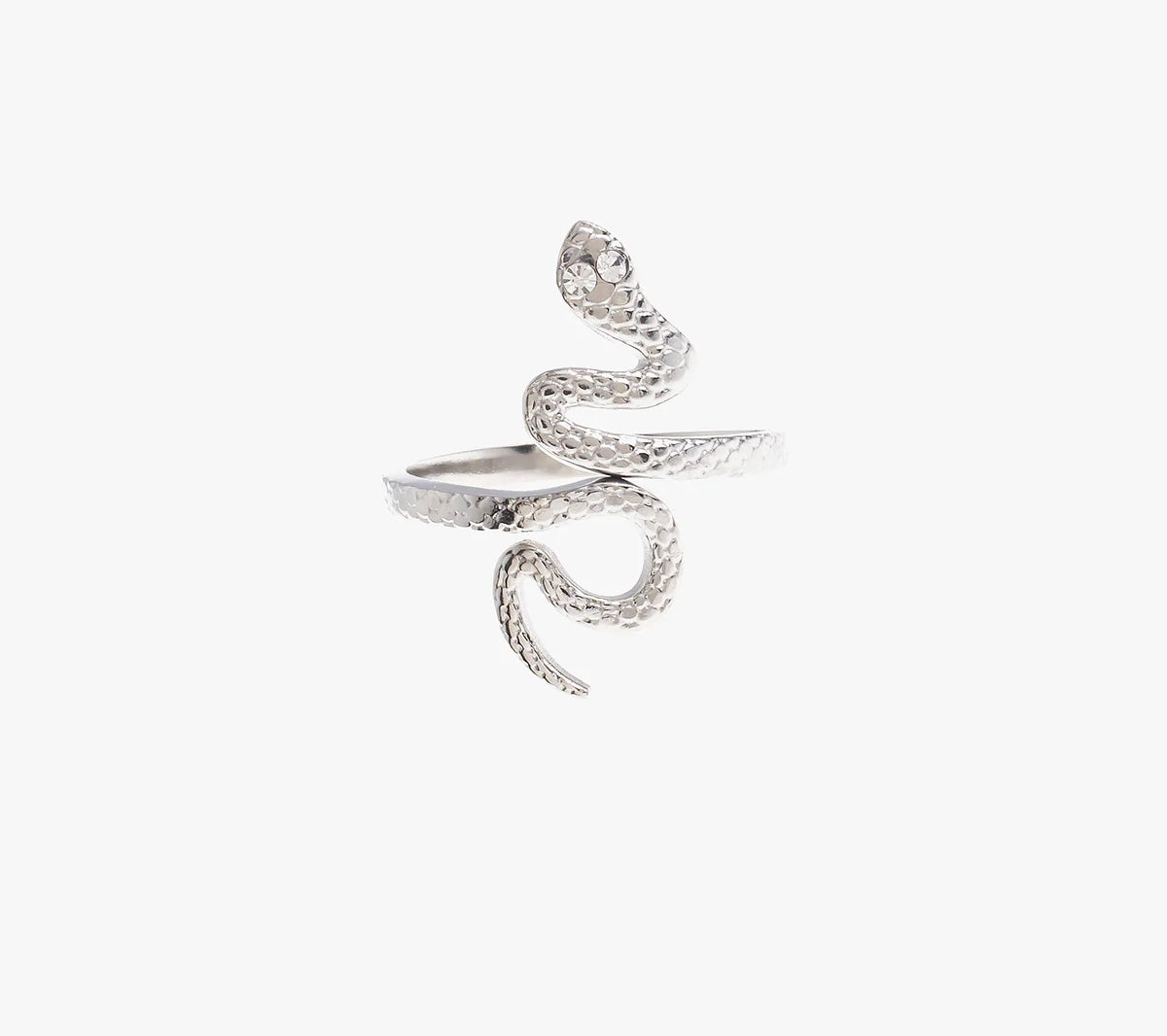 Affiche ton côté audacieux avec cette bague serpent en argent et acier inoxydable. Son design enroulé épouse parfaitement ton doigt, tandis que les détails texturés apportent une touche de réalisme saisissante. Les yeux scintillants du serpent ajoutent une pointe d'éclat à cette pièce déjà fascinante. Idéale pour un look jeune et moderne, cette bague est parfaite à porter seule pour un effet minimaliste ou combinée avec d'autres bagues pour un style plus affirmé.