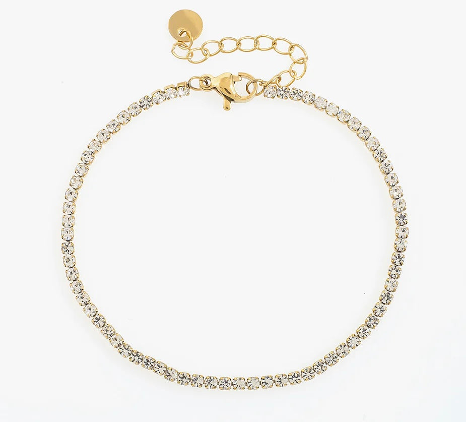 Bracelet fin en acier inoxydable et plaqué or, style rivière de diamants